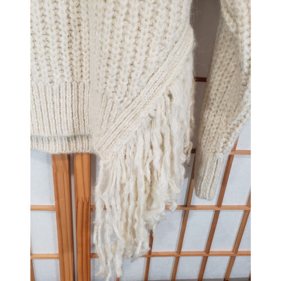 MNG Mango Fringe Side Sweater Pullover Oversized Chunky Crew Neck Cream Small - Picture 3 of 7